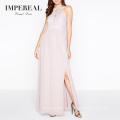 European Luxury Women Pink Lace Event Party Wearing Chic Robe Halter-Neck Dress